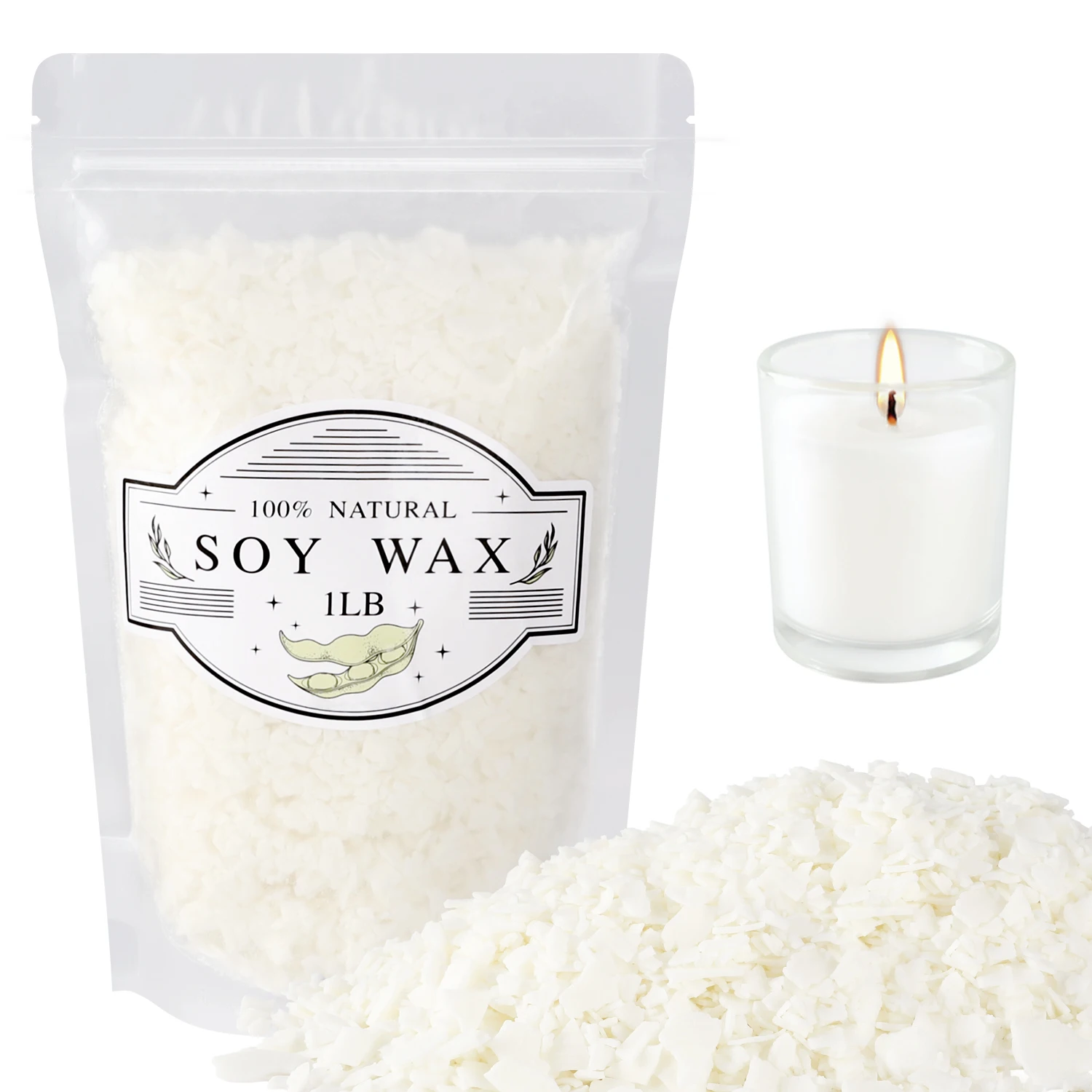 Copos de cera de soja de 1 lb, materias primas hechas a mano DIY, cera de soja natural de alta calidad, suave y no irritante, adecuada para aprender y hacer velas para principiantes. Sin calentamiento de llama abierta.