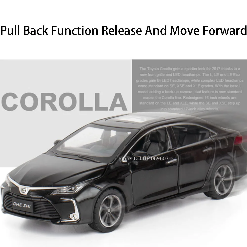 1:32 Corolla Metal Diecast Toy Model Cars 6 Doors Opened Pull Back Sound Light Rubber Tires Simulation Vehicles for Boys Gifts