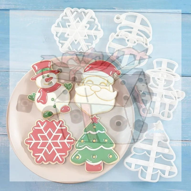 【CC】1/4Pcs Christmas Cookie Cutter Snowflake Santa Claus Snowman XMAS Tree Shape Biscuits Molds For Winter Holiday Baking