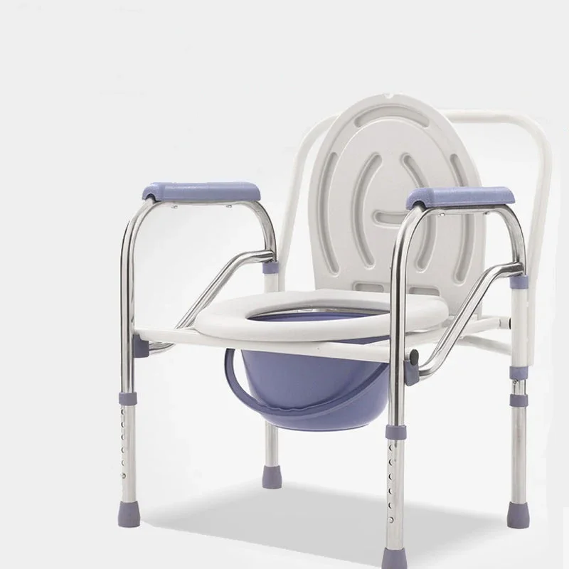 Adult Potty Chair Steel Handicapped Folding Portable Commode Chair Height-adjustable Elderly Commode Chair