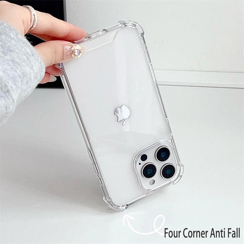 Luxury Transparent Shockproof Armor Case For iPhone 16 15 14 13 12 11 Pro XS Max XR 7 8 Plus Silicone Bumper Hard Acrylic Cover