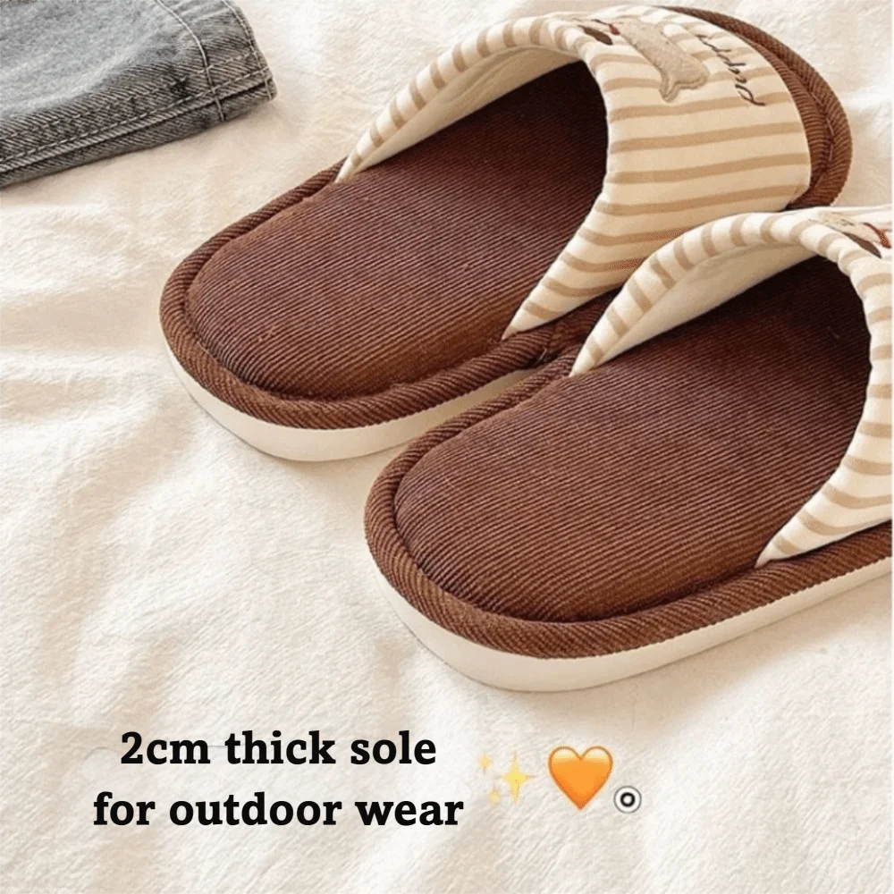 

Casual Soft Bedroom Slippers Home Wear Shoes Cartoon Floor Slippers Anti-Slip Thick Sole Cotton Linen Shoes Men