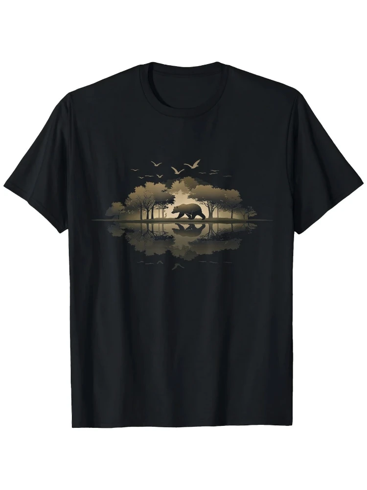 

Retro Bear Forest pattern -100% cotton summer casual short sleeve O-neck printed men's T-shirt.