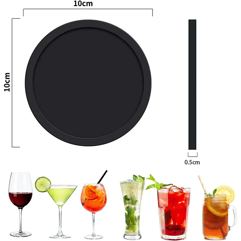 

L74A Упаковка из 12 подставок, стаканов, силиконовых подставок, подставок для напитков, круглых стеклянных подставок черного цвета для напитков, бара, чашек
