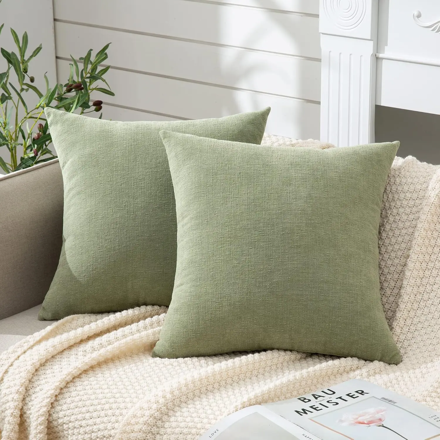 

Super Soft Chenille Pillows Farmhouse Fall Pillowcase for Living Room Bedroom Sofa Couch Cushion Cover Sage Green 45x45cm