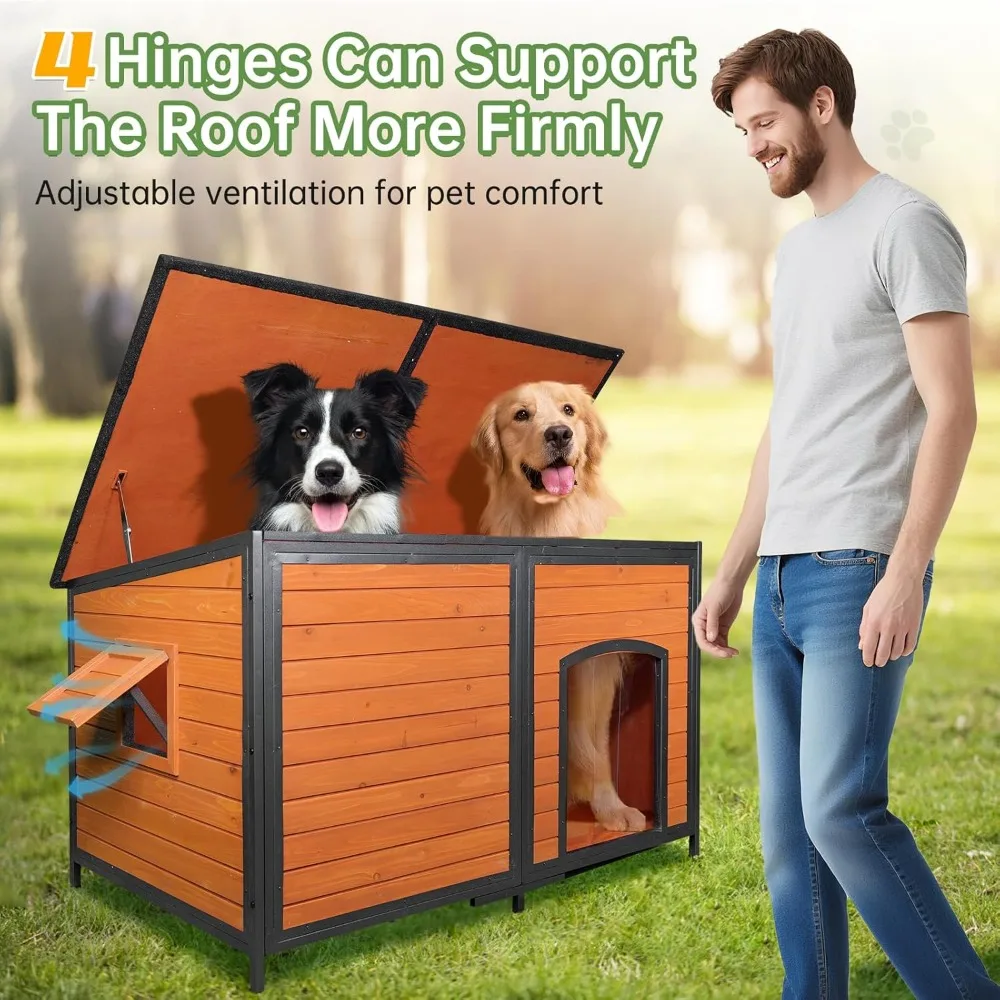 extra groot hondenhuis buiten weerbestendig hondenschuilplaats grote houten geïsoleerde huizen met upgrade anti-kauwijzeren frame