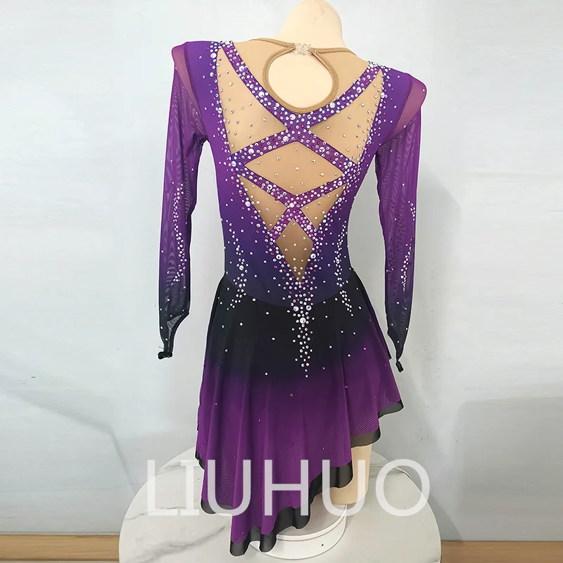 LIUHUO Professional Customized Figure Skating Performance Dress Woman Competition Grading Skating Skirt for Woman Long Sleeves