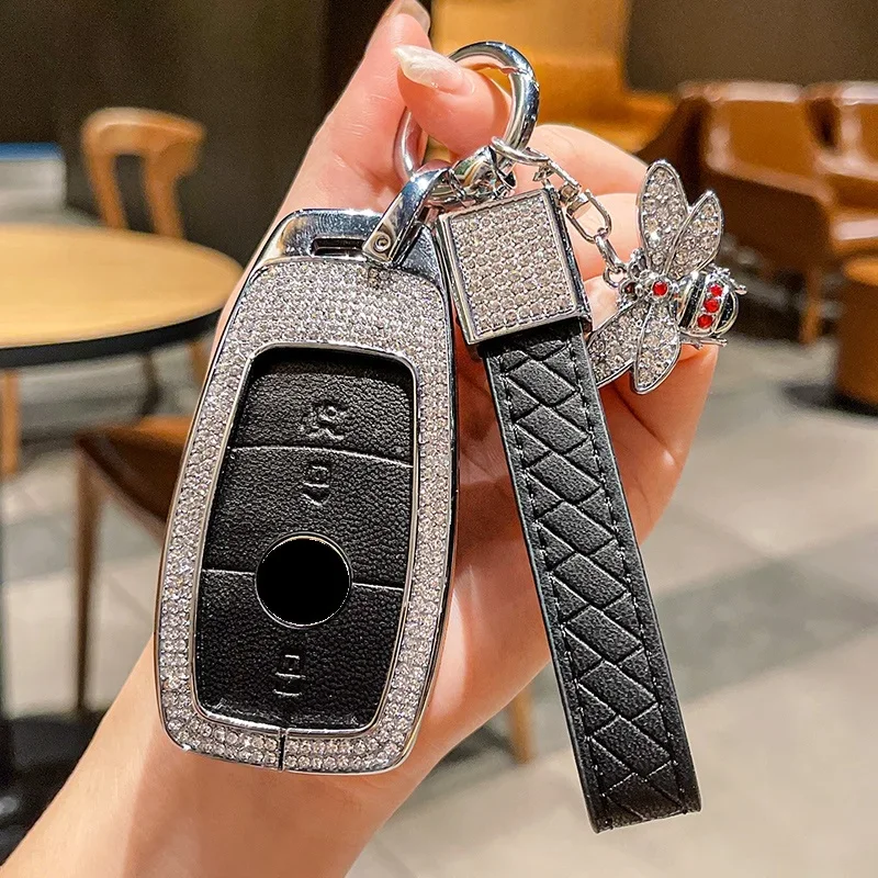 

Alloy+Diamond+leather Car Key FOB Case Cover For Mercedes benz W177 W205 W213 W222 2018 A C S GLS Class E keychain Accessories