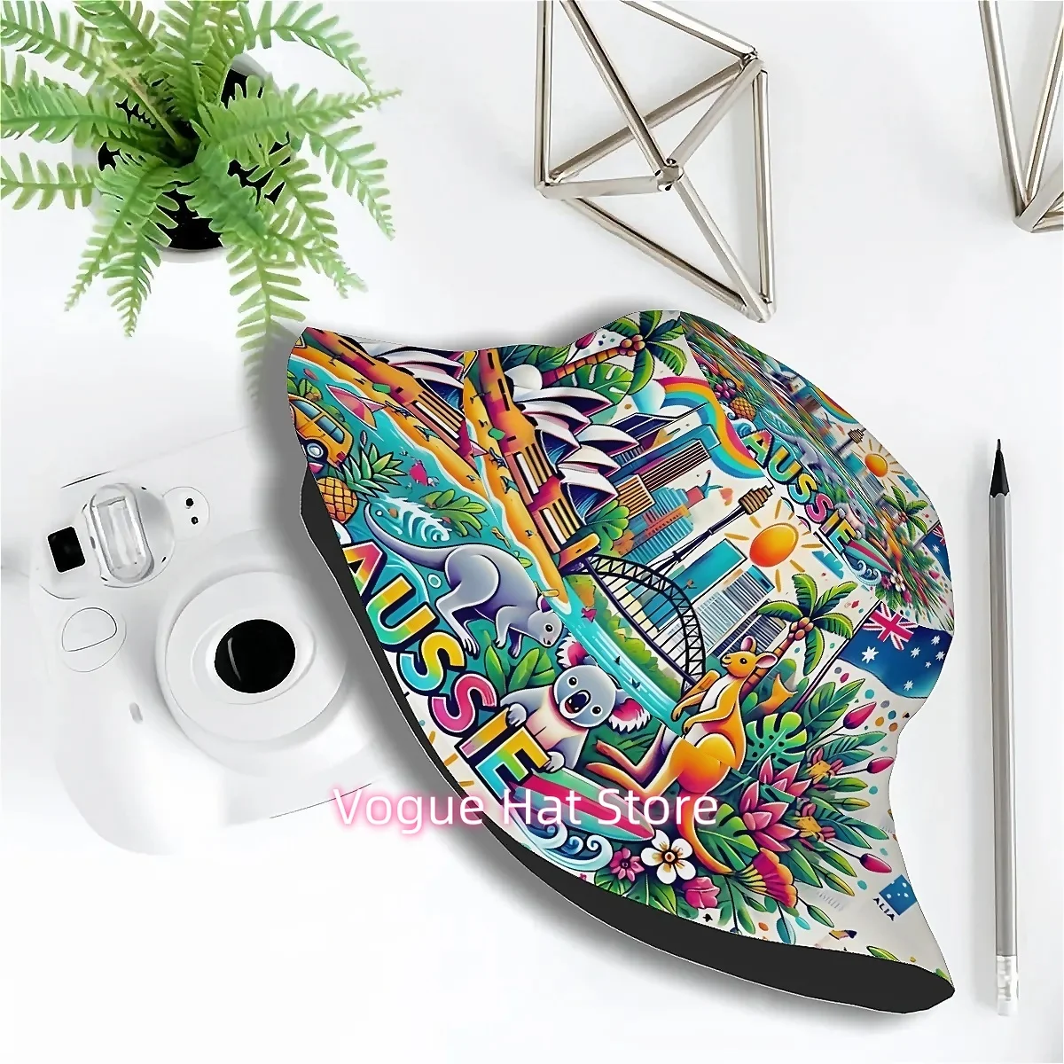 ()1pcs Australian Flag and Koala, Kangaroo, Sydney Opera House (2) Unisex Printed Fisherman Hat, Stylish Hat with Fun Personalit