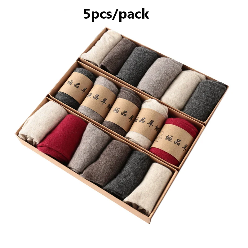 

Мужские/женские шерстяные носки среднего размера, осень-зима 2025 года, теплые дышащие и мягкие кашемировые носки унисекс, 5 шт./упак.
