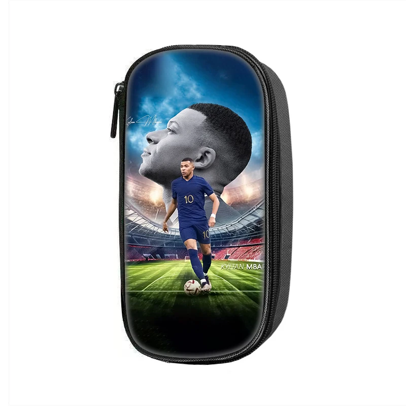Football Star Pen Bag makeup bag Student Big Capacity Sports School Supplies Zipper Pencil Pouch M-Mbappe Pattern Pencil Case