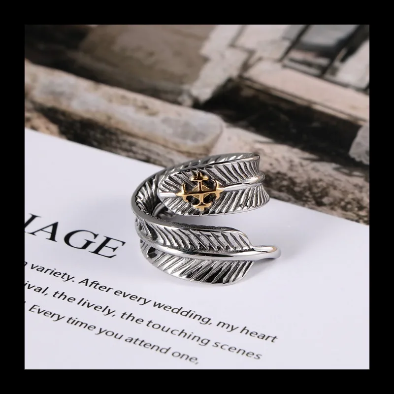 

Vintage Titanium Steel Rings, Rings Men's Trend Rings Feather Plated Rings Titanium Steel Jewelry SA997