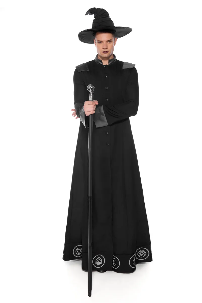 Halloween Purim Men Magic Wizard Sorcerer Warlock Costumes Dark Sorcerer Robe Religious Priest Cosplay Costume Fancy Dress