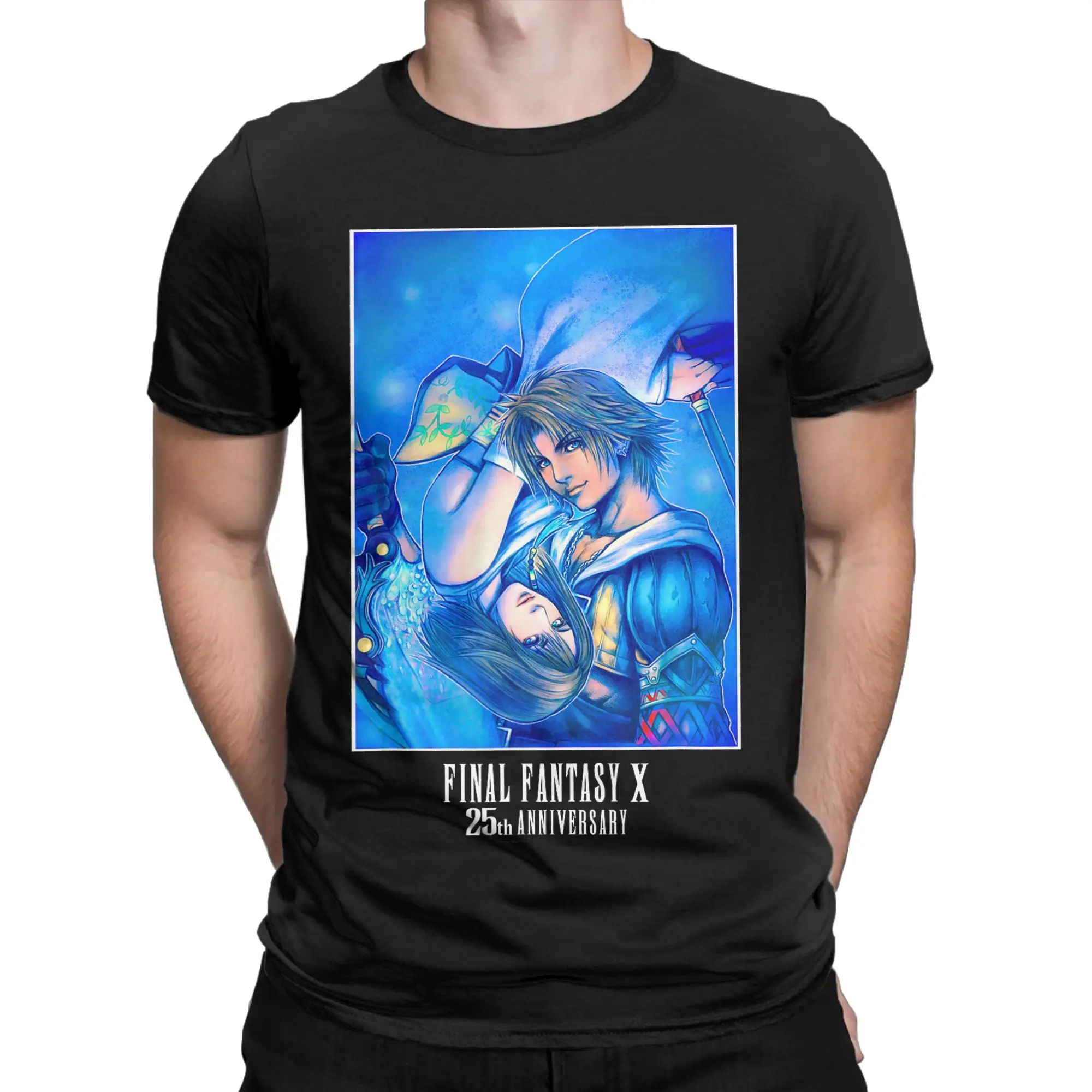 T-Shirt Beach Final Fantasy Anniversary Collection FFX Tidus Yuna Key Art T-Shirts Cotton Tshirt for Adult Y2K Short Sleeve Tees