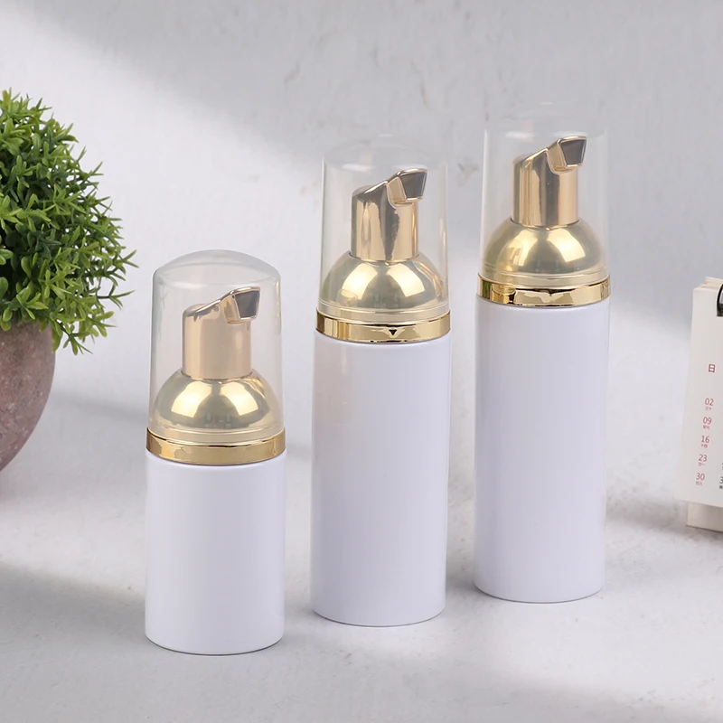 30/50/60ML White Gold Plastic Foamer Pump Bottle Refillable Empty Face Lashes Cleanser Foaming Cosmetic Soap Dispenser Bottle