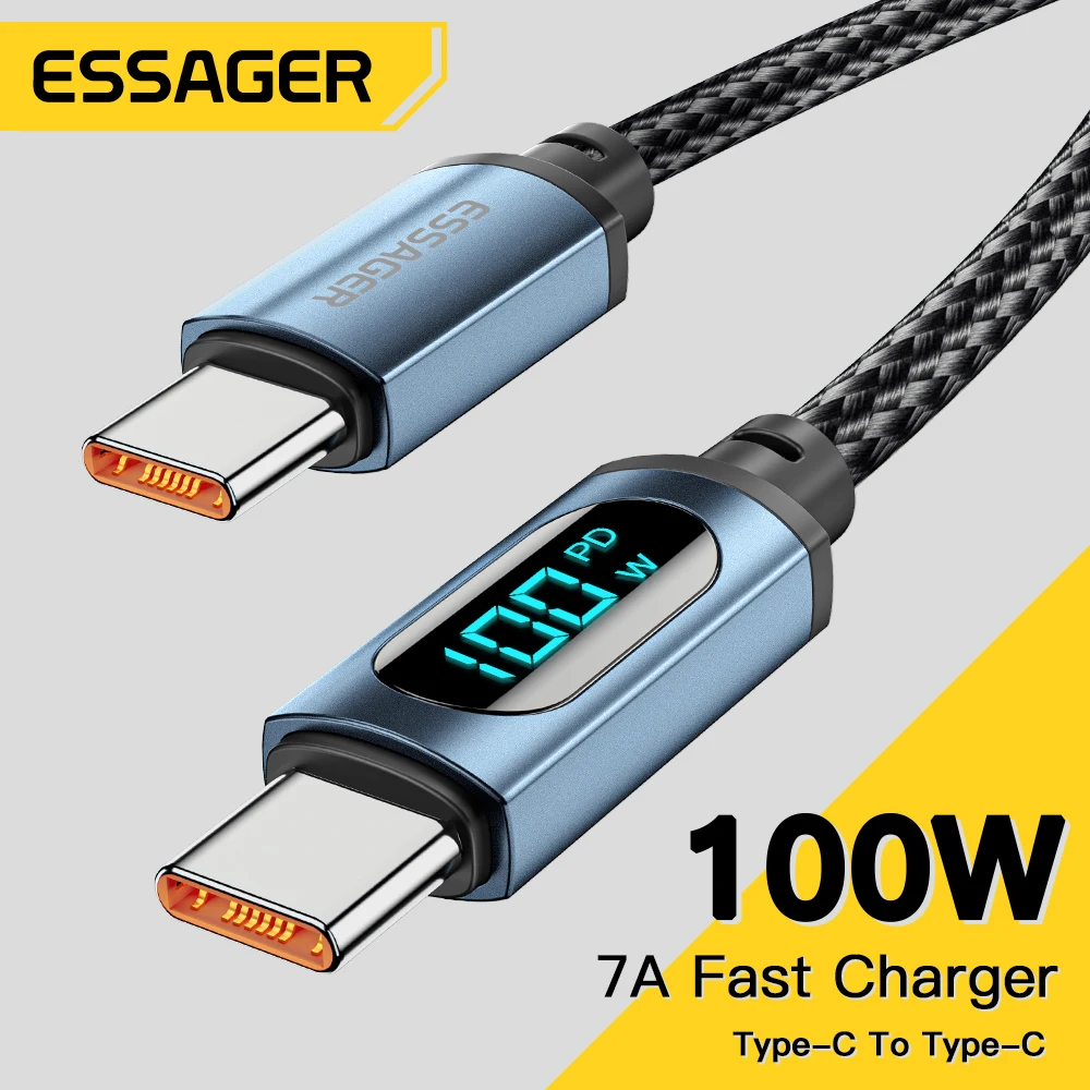 Essager PD 100W Kabel USB typu C do USB C 7A Szybkie ładowanie Przewód ładowarki Do OPPO Realme Huawei Poco Samsung Kabel wyświetlacza