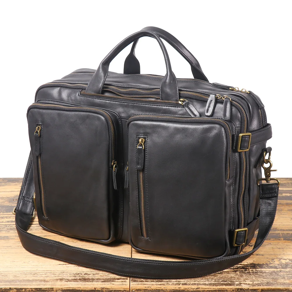 LJ-6890 Cowhide laptop bag, men's backpack, multifunctional travel business single shoulder crossbody bag