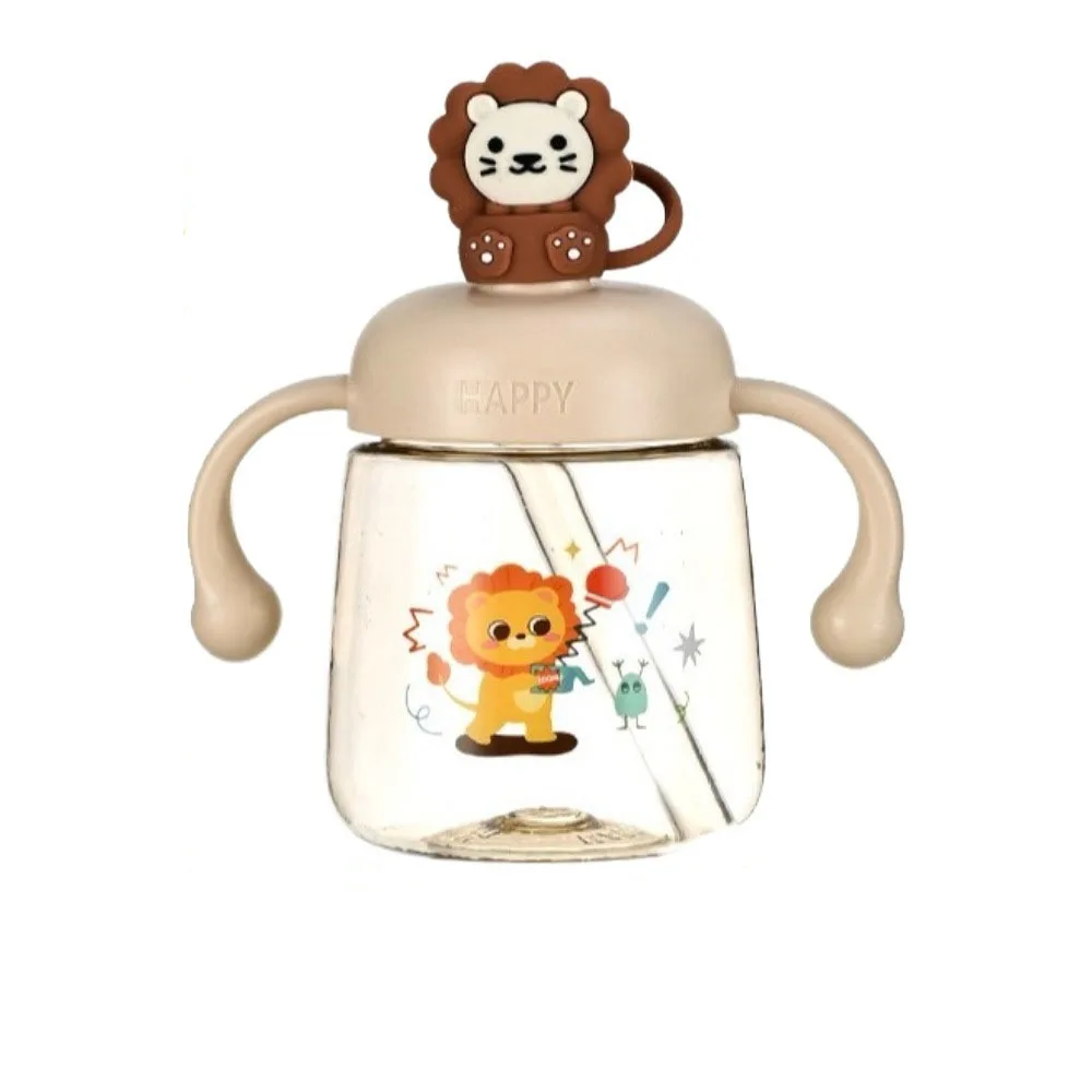 

Cute Cartoon Baby Feeding Bottle 350ml with Straw Baby Drinking Cup Drop Resistant Wide Caliber Toddler Milk Cup Baby