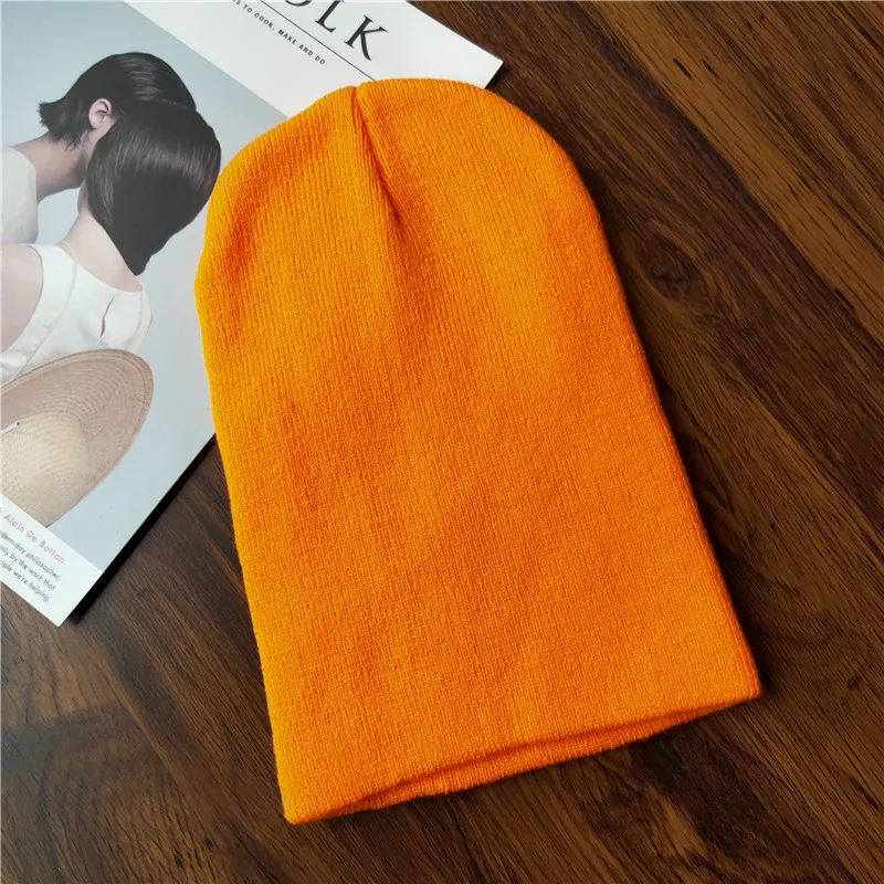 Classical Straight Light Plate Solid Color Pullover Acrylic Beanie Hat Men Women Autumn Winter Warm Couple Wool Knitted Ski Hat