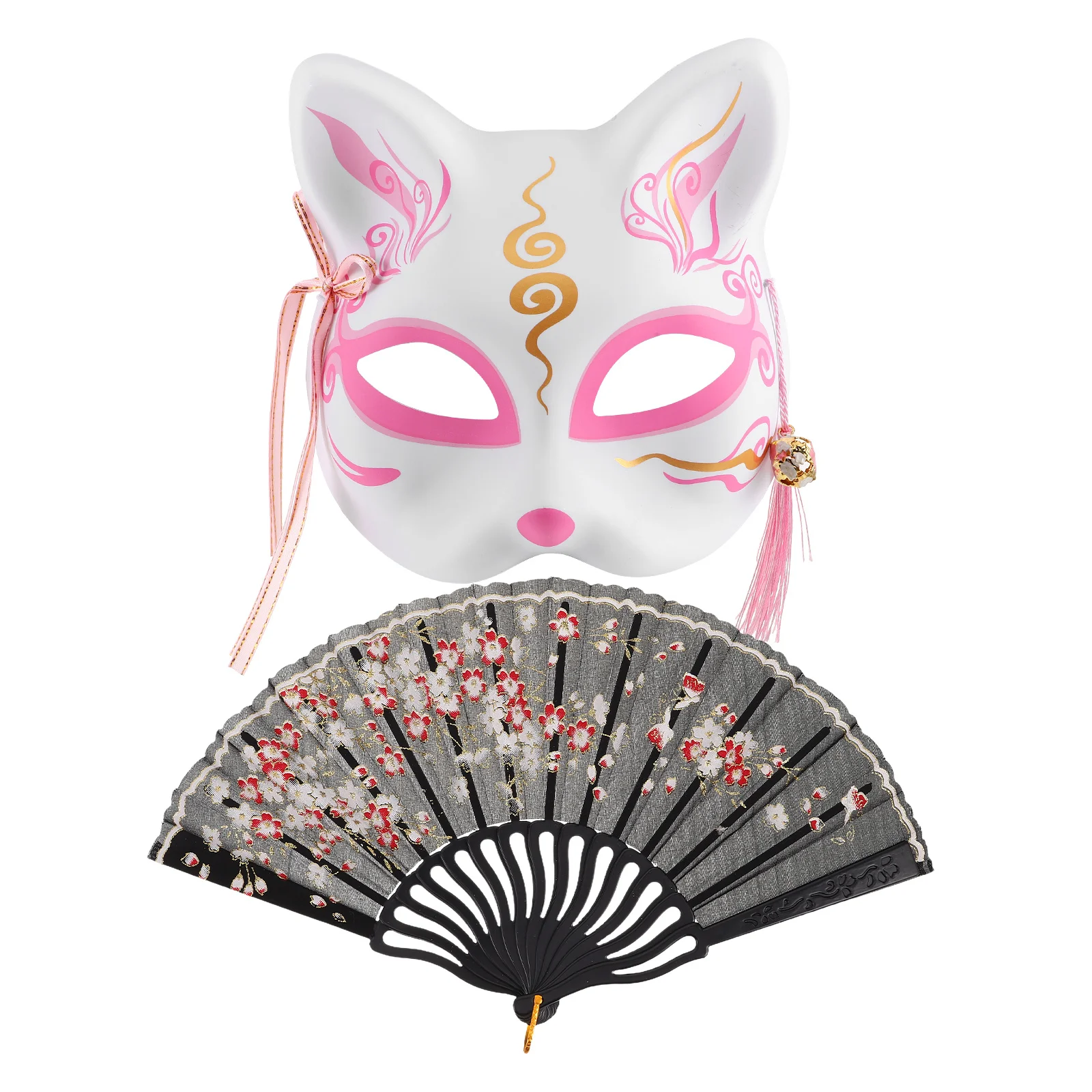 

1Set Halloween Fox Mask Japanese Cosplay Animal Half Mask Folding Hand Fan Kimono Costume Accessories Masquerade Party