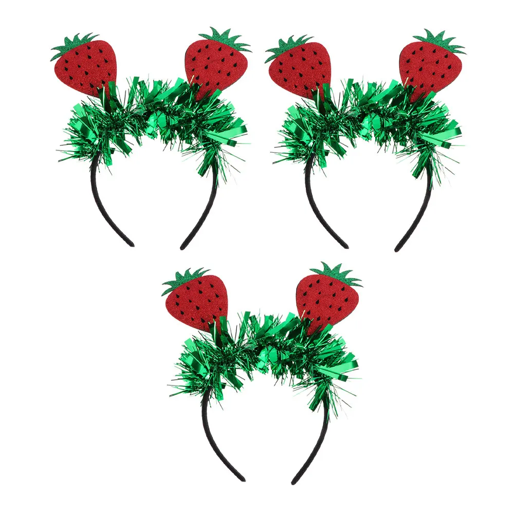 

Набор из 3 гавайских повязок на голову с клубничным дизайном, блестящие, с глиттером, удобные, из войлока и пластиковой проволоки, для женщин и девочек, для пляжа