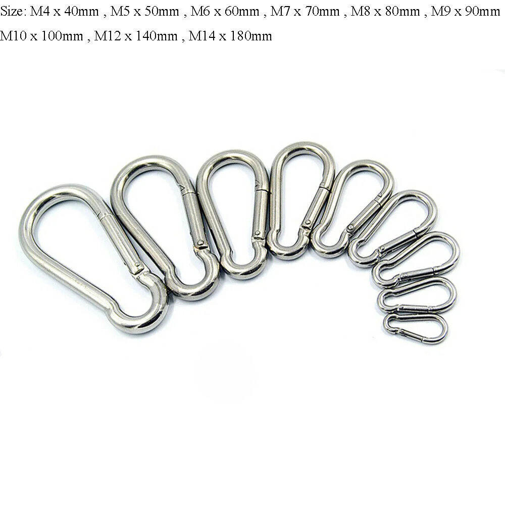 M3/M4/M5/M6/M7/M8/M9/M10/M11/M12/M14 304 Stainless Steel Carabiner Clip Snap Spring Hook Camping Climb Carabina Karabiner