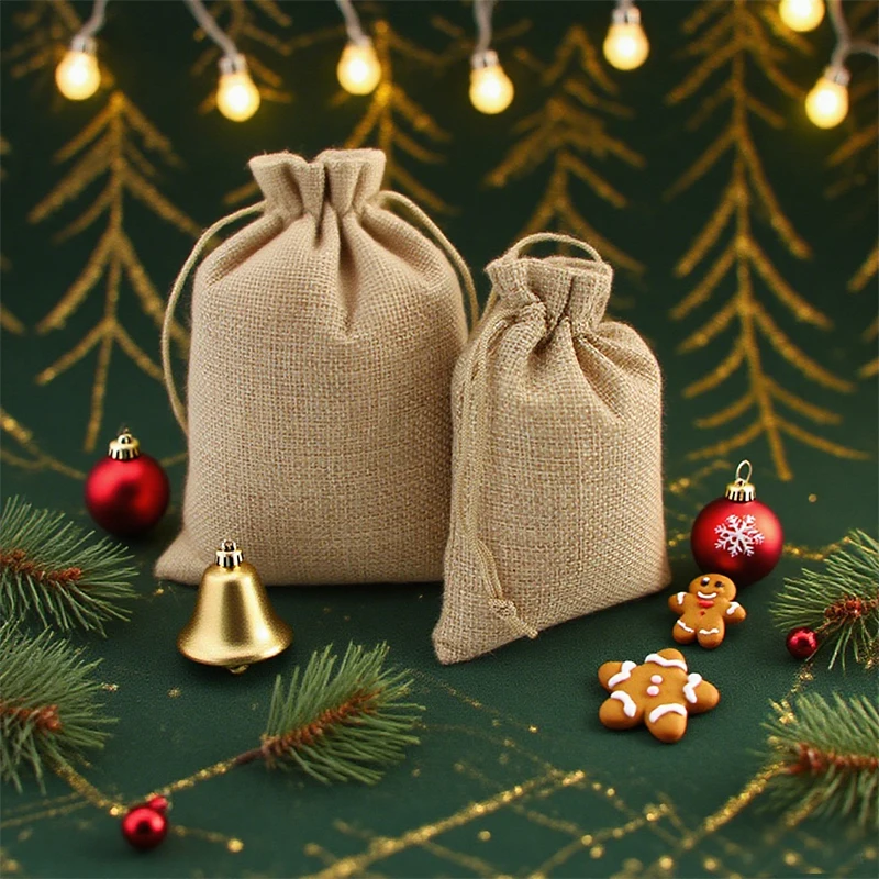 

50pcs Blank Jute Drawstring Bags Natural Fabric for DIY Jewelry Small Gifts Christmas Gift Wrapping Retail Packaging Pouches