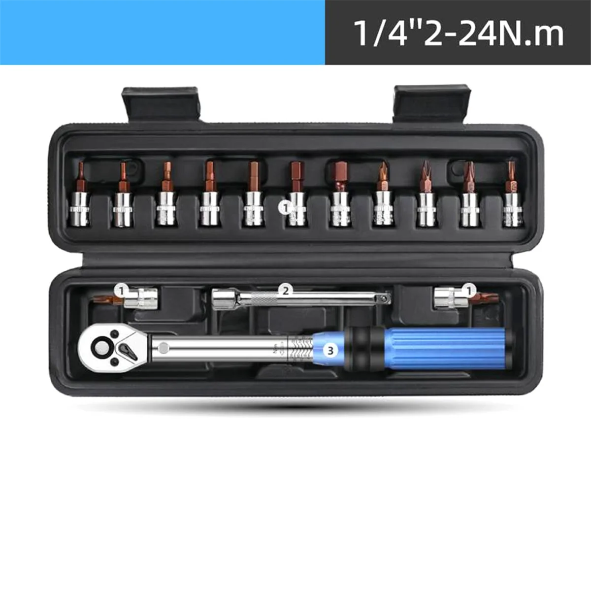AS97 1/4in 2-24Nm Torque Spanner Adjustable Torque Wrench Bicycle Repair Tool Kit Set Tool Bike Repair Spanner Hand Tool Set