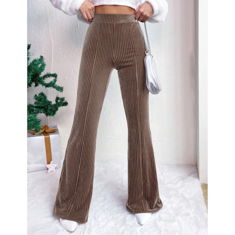 Autumn Winter High Waisted Corduroy Flared Pant Women's New Solid Casual Wide Leg Long Sweatpants For Women Office Lady Trousers