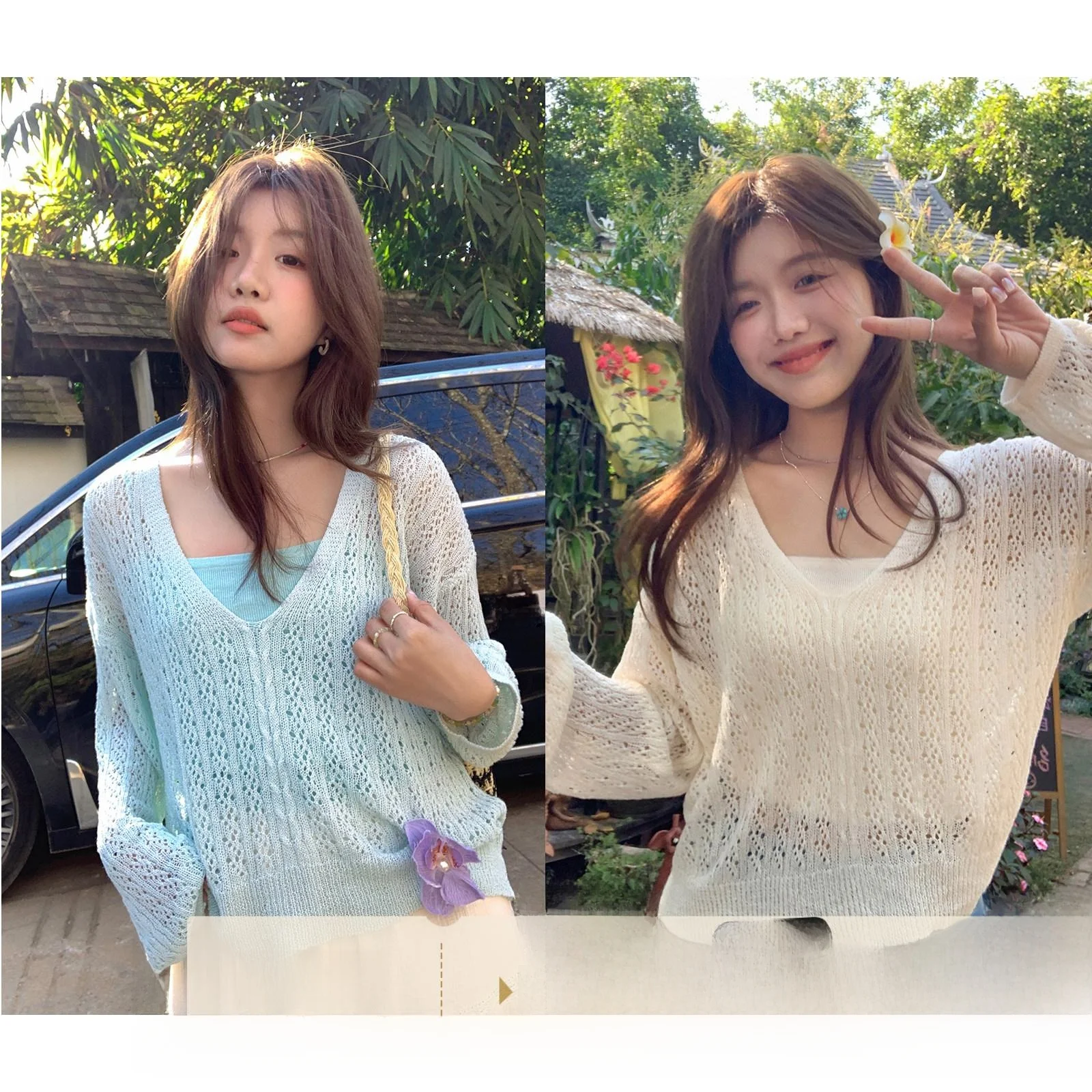 

Sisilyon Women's Wool Blend V-Ne Hollow out Top with Strap Knitted Two-Piece Set Spring Gentle Sle Straight Cut Long Sve