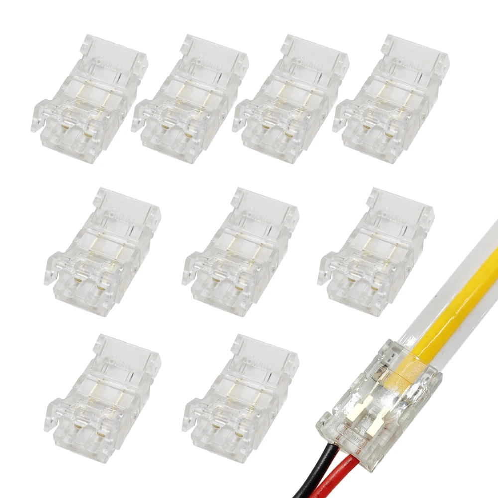 

2 Pin 10mm COB LED Strip Connector Extension Wire Terminal for SMD2835 High Density Tape Lights Fixed Clamp Clips