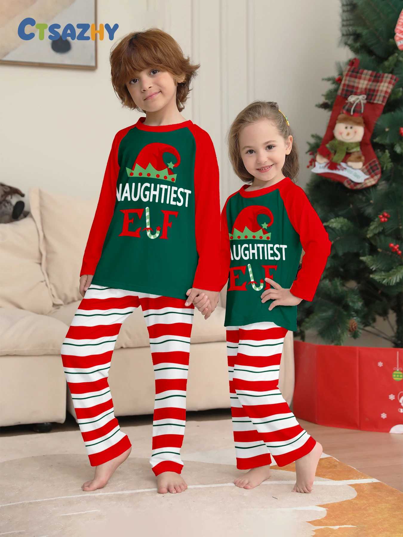 Merry Christmas Cartoon Pattern Mom Dad Kids Matching Pajamas Set 2 Pieces Suit Baby Romper Soft Loose Xmas Family Look Pyjamas