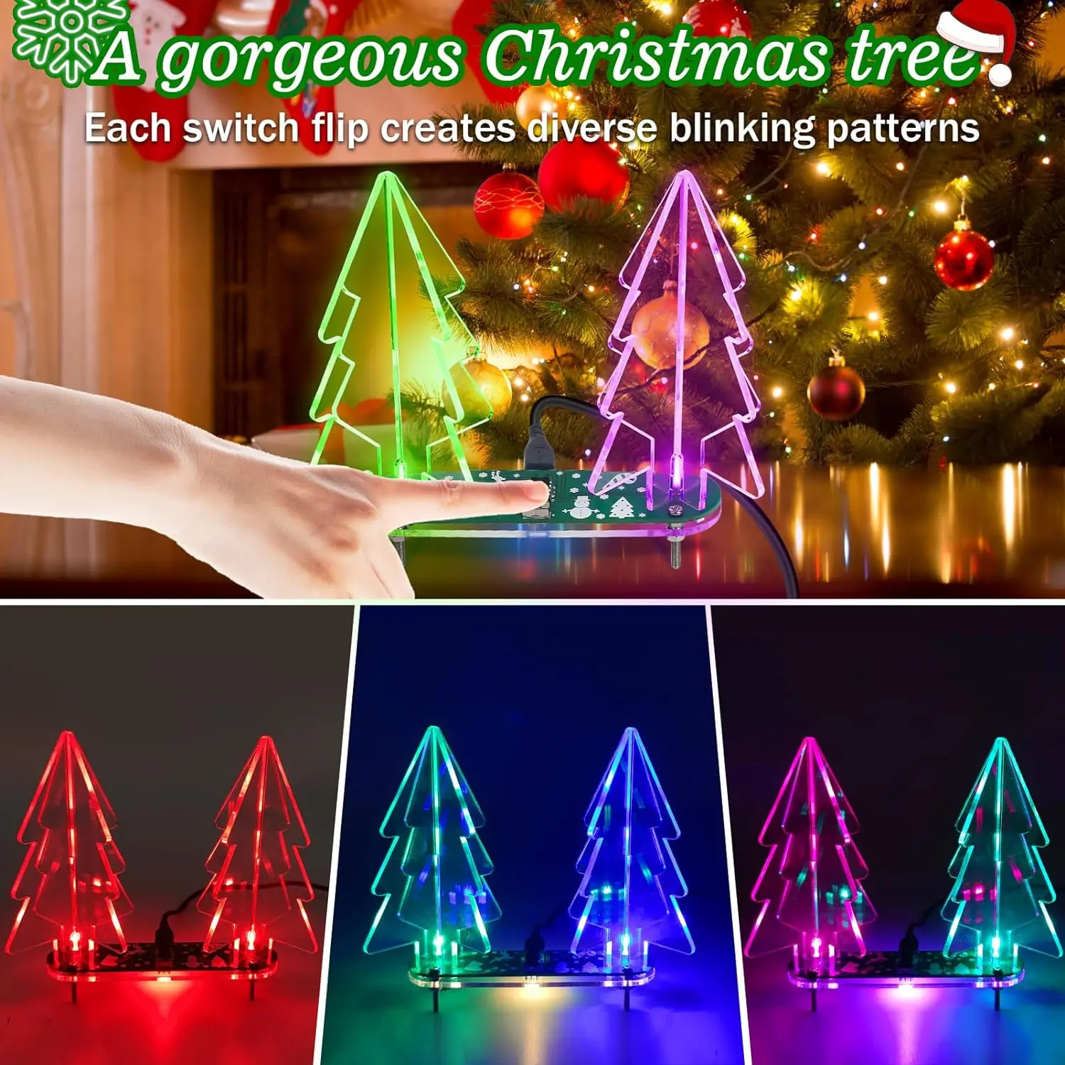 DIY Electronic Kit 3D Christmas Tree RGB LED Flashing Lights Soldering Practice Component Welding Gift For Beginner Student STEM