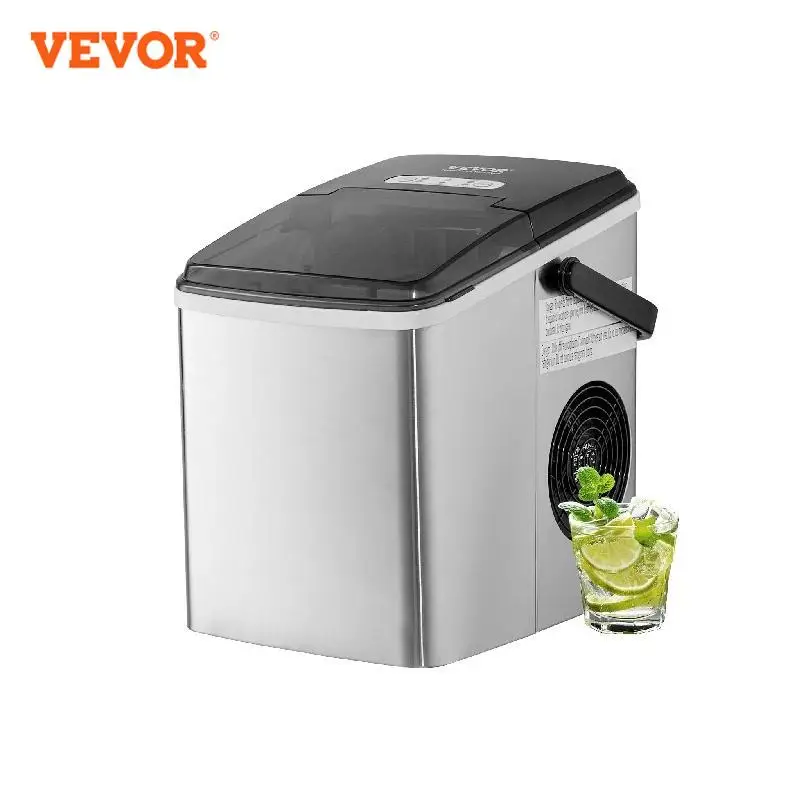 เครื่องทำน้ำแข็งแบบพกพาสำหรับเคาน์เตอร์ vevor เครื่องทำน้ำแข็งแบบพกพาทำความสะอาดตัวเองมี2ขนาดเครื่องทำน้ำแข็งกระสุนพร้อมที่ตักและตะกร้า