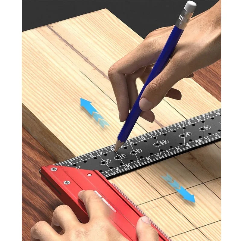 Multi-Function Aluminum Alloy Hole Ruler, Positioning Marking Tool with Built-in Pin & Reinforced Handle for Woodworking