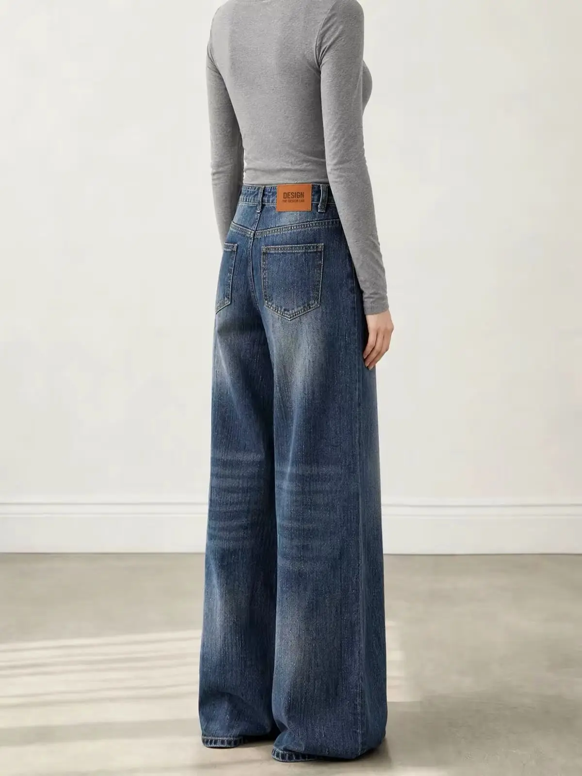 Slub Texture Low Waist Straight Wide Leg Jeans Women Early Autumn New Loose Slim Casual Denim Pants