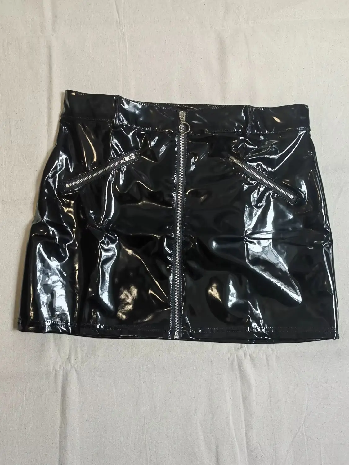 S-4XL Wet-Look PVC Bleistiftrock Glänzender PU-Leder Micro-Minirock Eng Anliegender Hüft-Minirock mit Reißverschluss