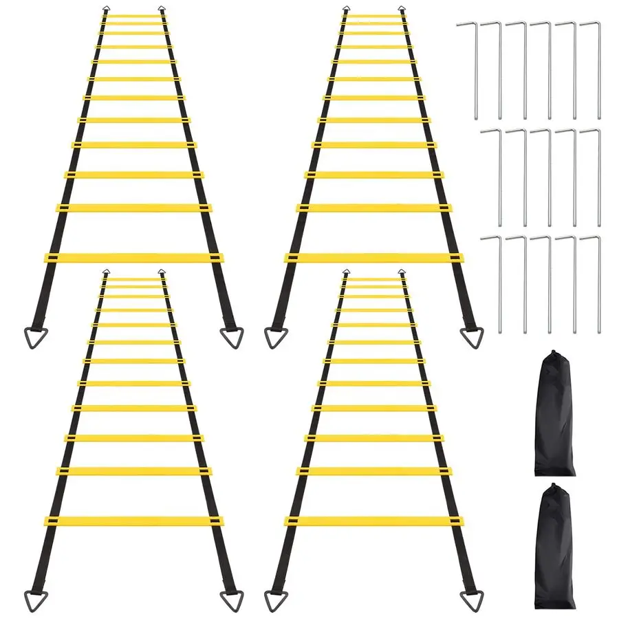 مجموعة سلم خفة الحركة، سلم تدريب مع أوتاد فولاذية وحقيبة حمل لكرة القدم، تدريب سريع للياقة البدنية
