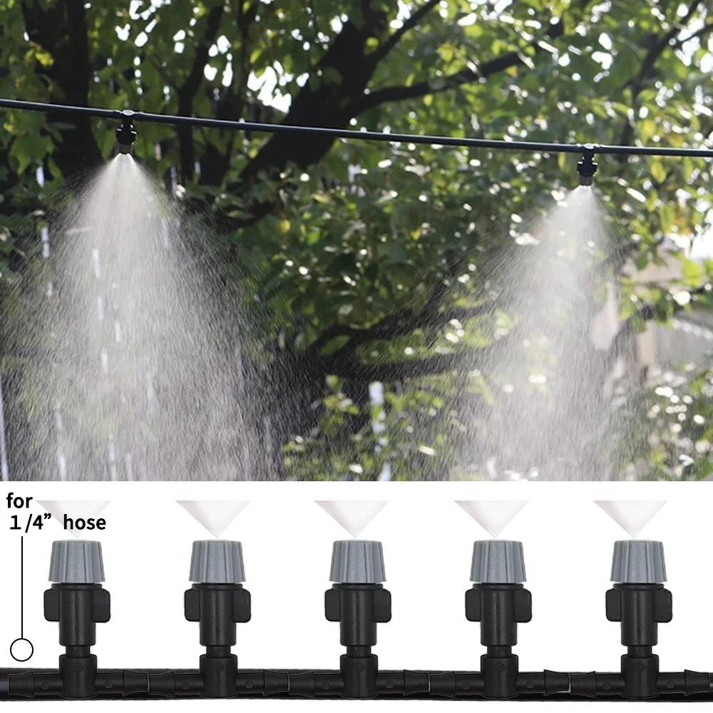 10-20M Automatic Watering Irrigation System Portable Misting Fog Nozzles Garden Hose Spray Head W/ 4/7mm Tee Connector for Patio