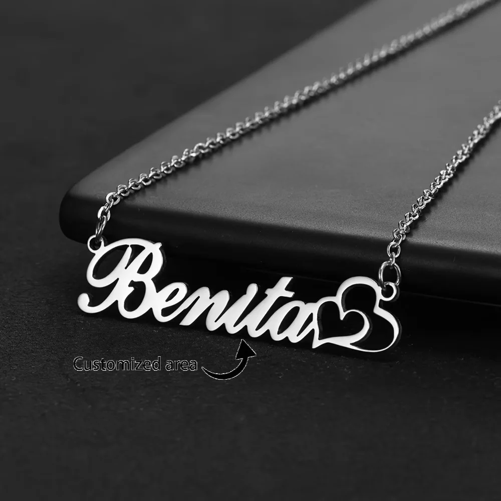 Personalized Double Heart Custom Name Necklace Stainless Steel Customized Jewelry Wedding Romance Gift For Women Free Shipping view 3