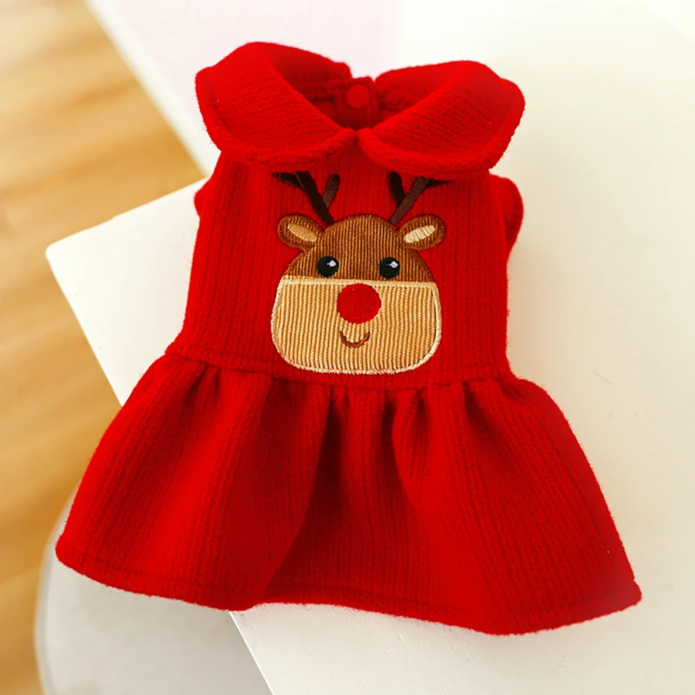 Autumn Winter Pet Dog Clothes Warm Plush Christmas Elk Couple Dress Red Skirt Hoodies Dog Clothes Sweater Warm Puppy Outfits