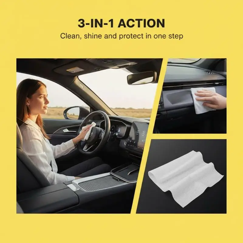 Car Interior Wet Cleaning Wipes for Removing Oil Stains and Brightening Surfaces Disposable Detailing Pack for Road Trips