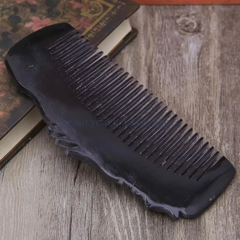 652C New Luxury Natural Horn Hair Comb Handcraft With Mandarin Duck Carvings Handle