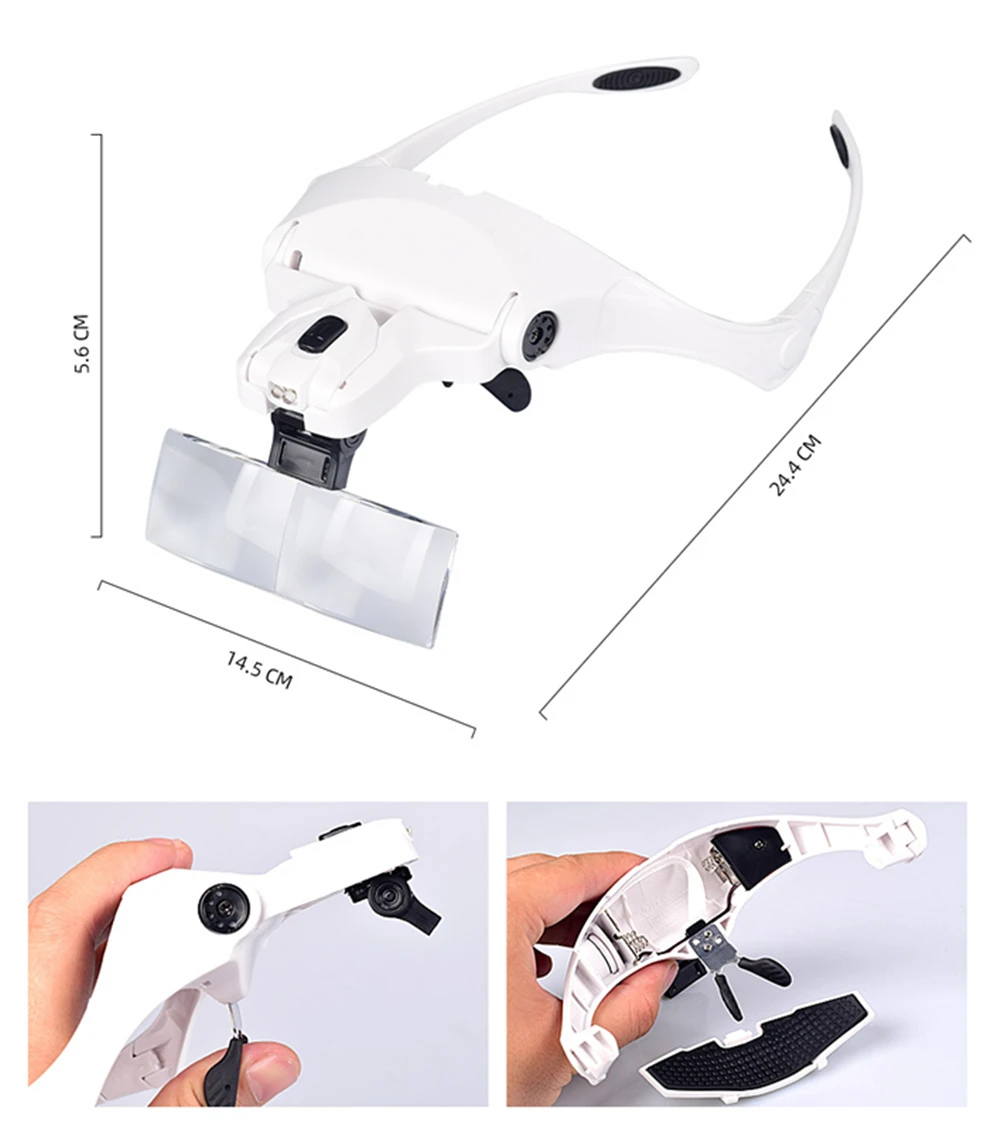 Magnifying Glasses LED Light Lamp Head Loupe Jeweler Headband Magnifier Eye Glasses Optical Glass Tool Repair Reading Magnifier