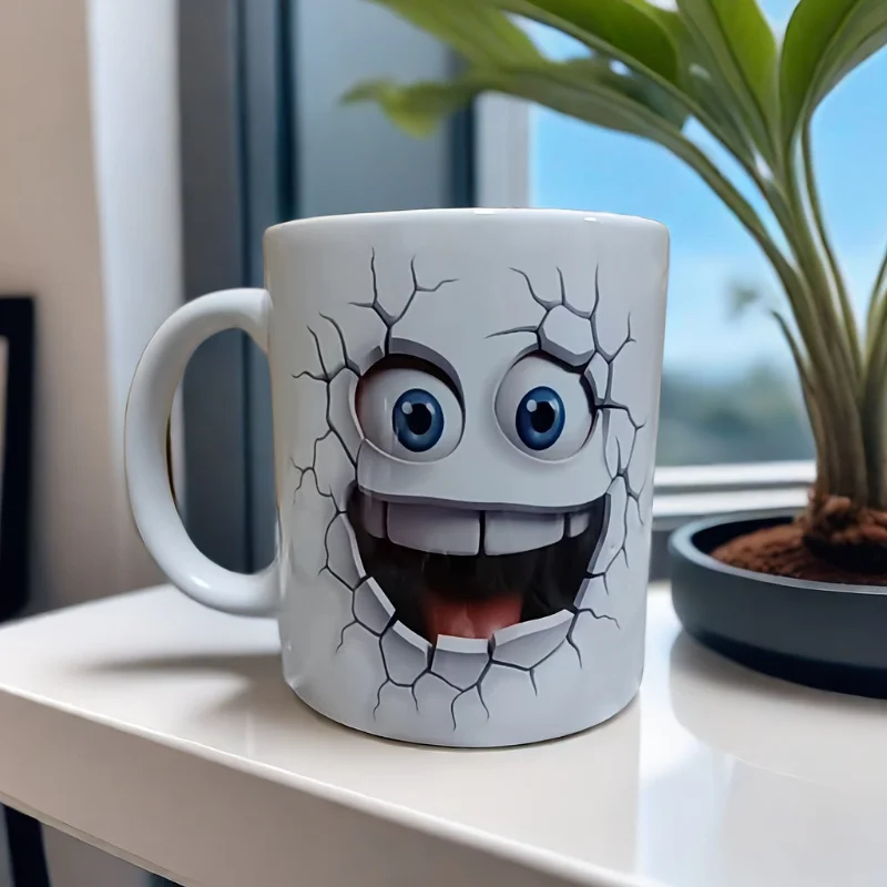 Single Smiley Face Breakthrough Ceramic Coffee Mug - 11oz Water Cup, Unique Design, Suitable for Summer and Winter Drinks - Ideal Gift Choice for Birthdays, Holidays, and New Year