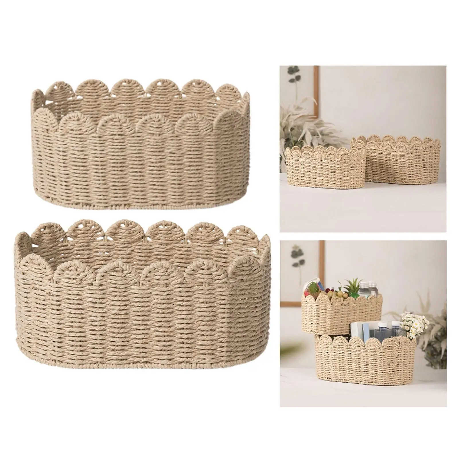 Woven Basket Portable Multifuctional Rectangular Organizer Cosmetic Box for Kithchen Tool Countertop Bathroom Pantry Living Room