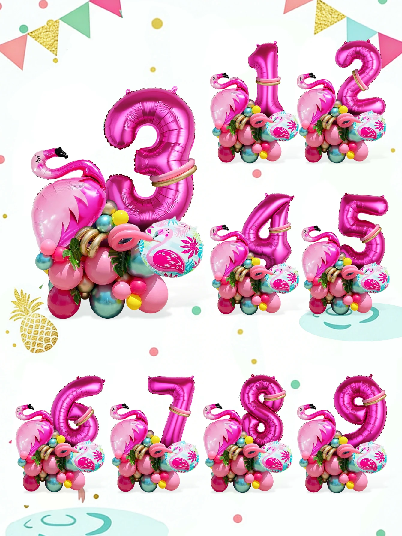Tropische Flamingo-Geburtstagsballons in Rosenrot, Digital-Ballon für Flamingo-Themenpartys, Geburtstagsdekoration und Hawaiianische Partys – Detail 1