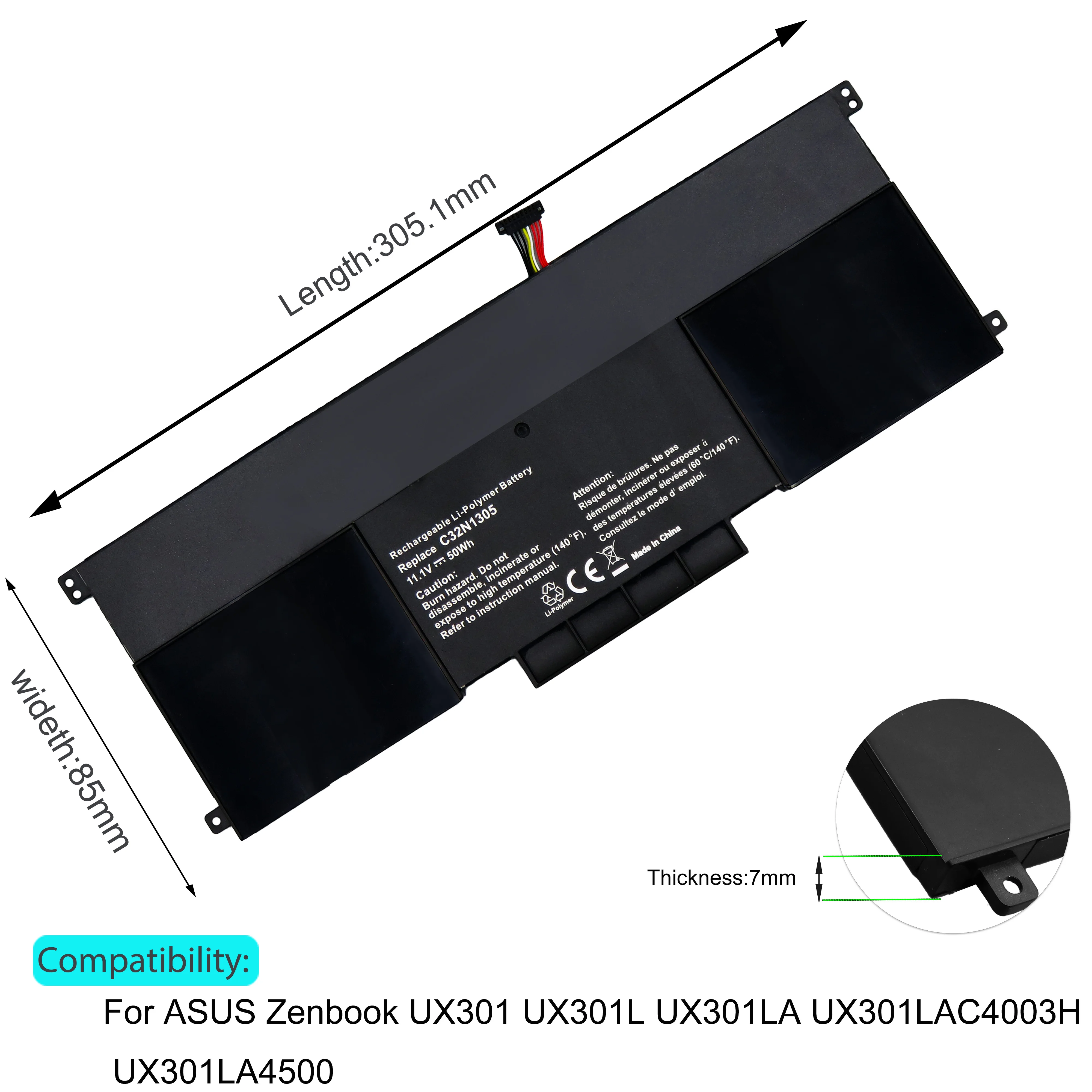 For ASUS Zenbook  C32N1305 Laptop Battery UX301 UX301L UX301LA C4003HUX301LA4500 UX301LA-1A UX301LA-1B UX301LA-C4006H