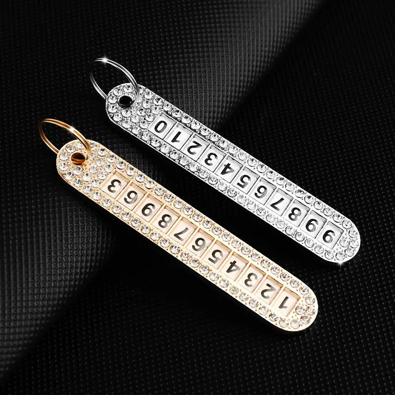 Women Anti-Lost Phone Number Plate Car Keyring Pendant Auto Vehicle Crystal Keychain Cellphone Number Card Keyfob Dropshipping