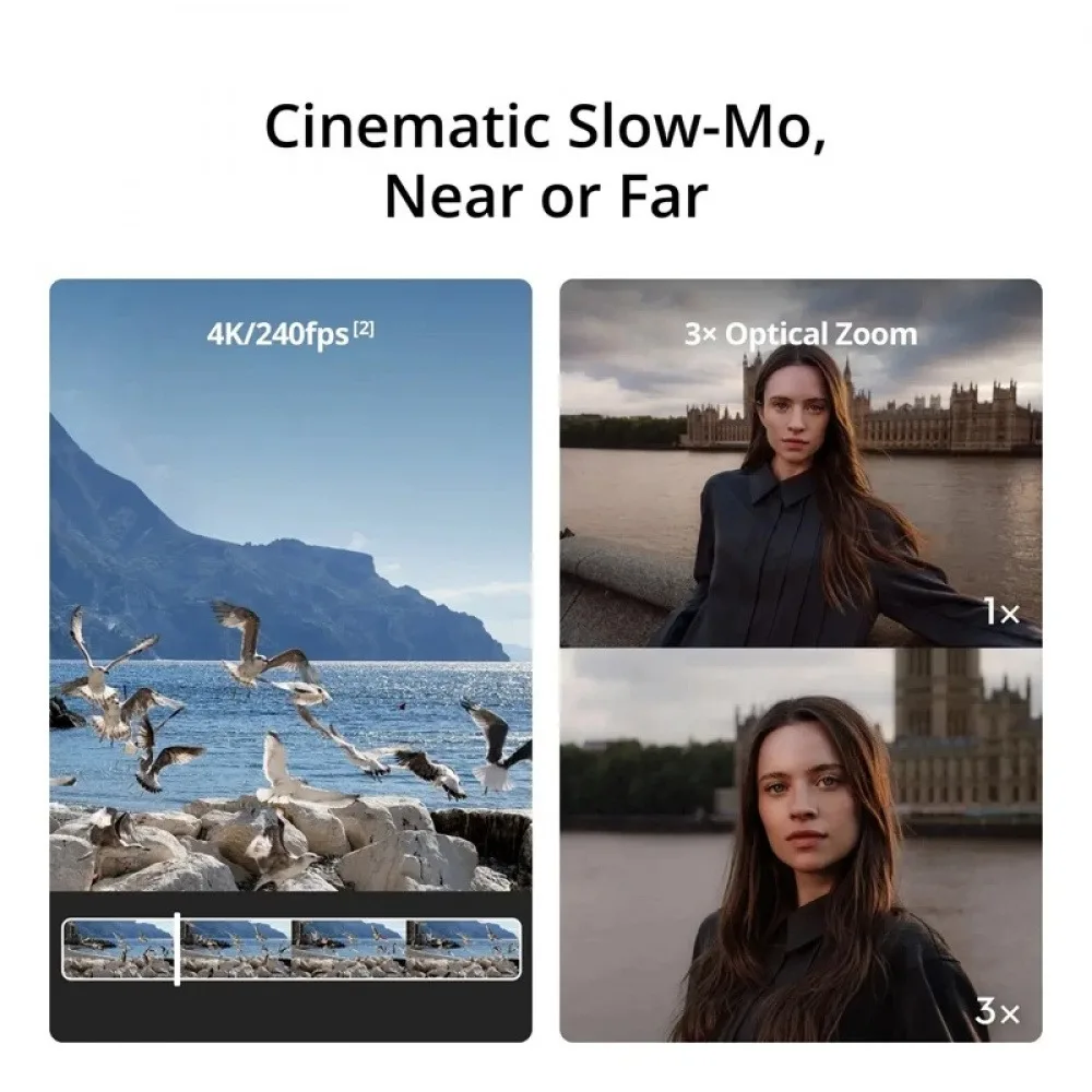 Cámara de grabación de vlogs con doble cámara 8K/4K, tomas cinematográficas de cerca y lejos, estabilización de 3 ejes y ActiveTrack, zoom de hasta 12x